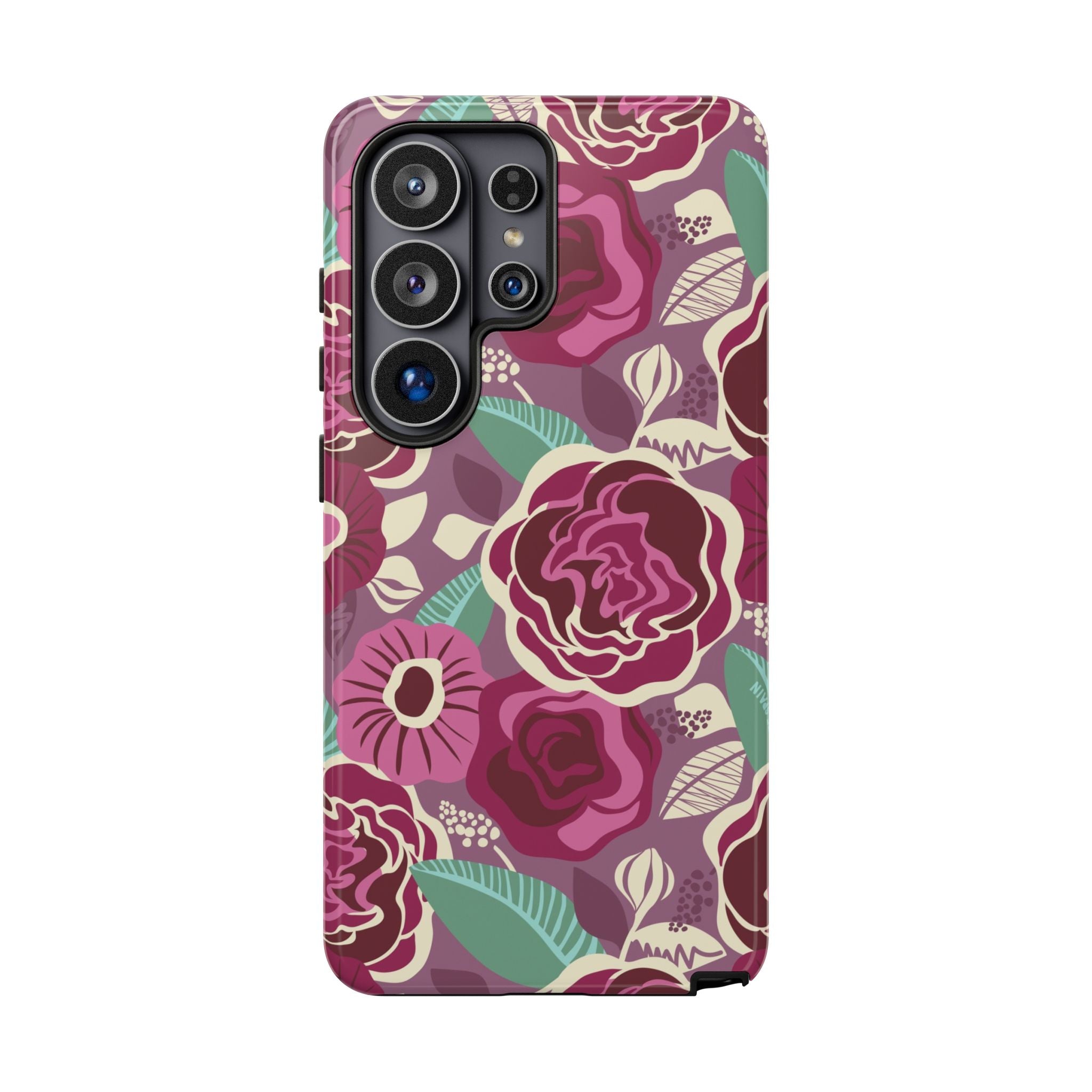 Luxury Tea Rose Burgundy Samsung Galaxy S26 Ultra Case – Glossy | burgundy, magenta, plum botanical rose floral print