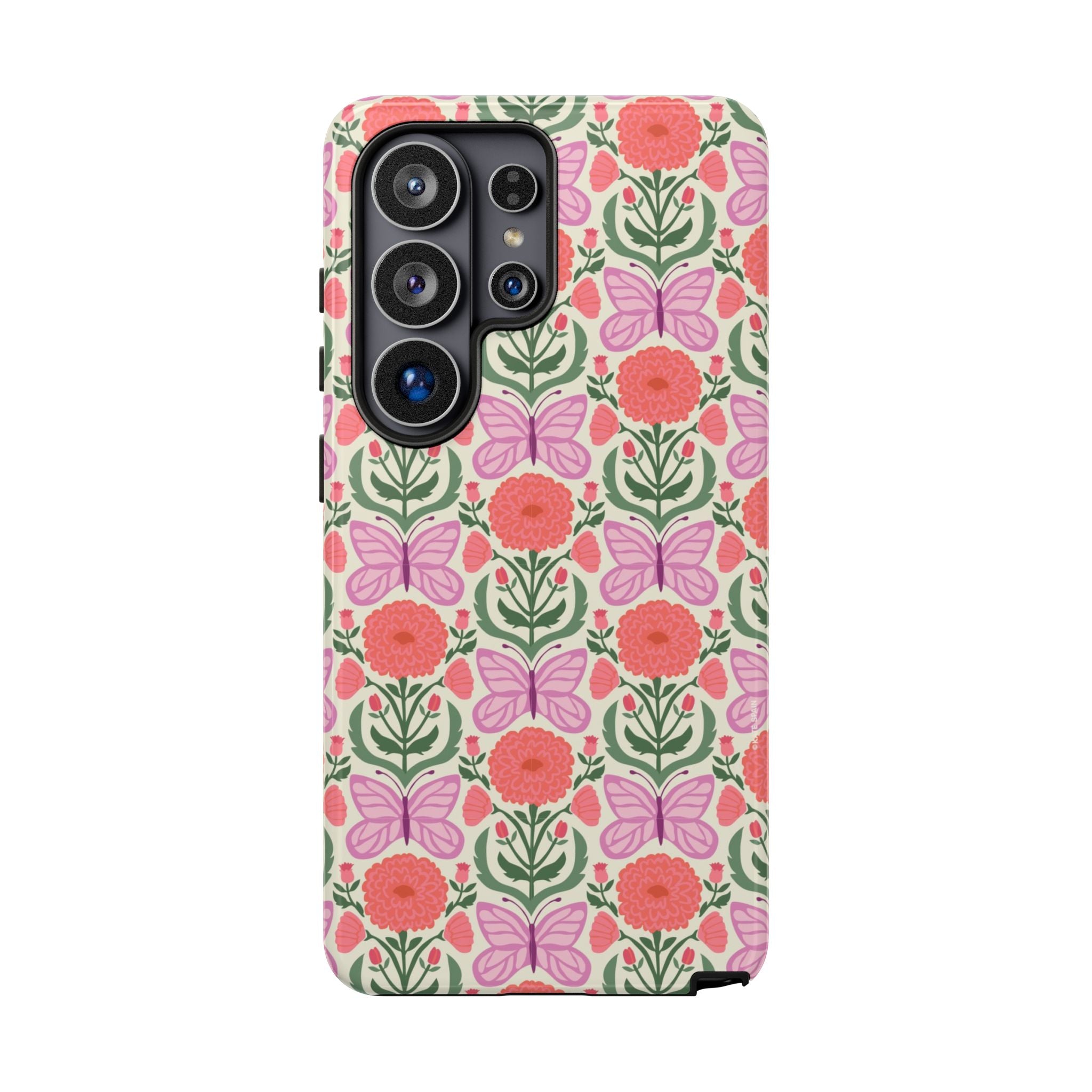 Luxury Pink Butterfly Samsung Galaxy S26 Ultra Case – Glossy | cream, coral, lavender butterfly floral print
