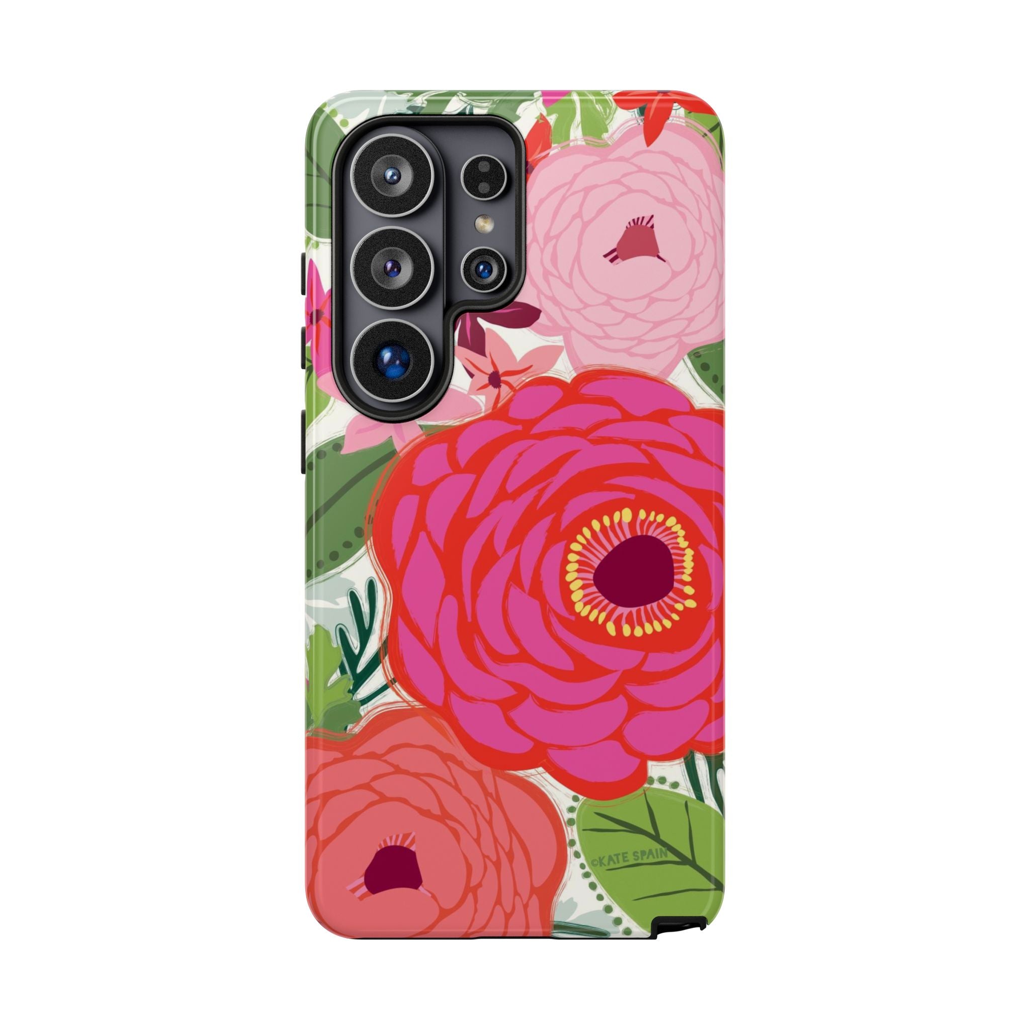 Luxury Bloomerie Samsung Galaxy S26 Ultra Case – Glossy | cream, magenta, coral botanical peony floral print
