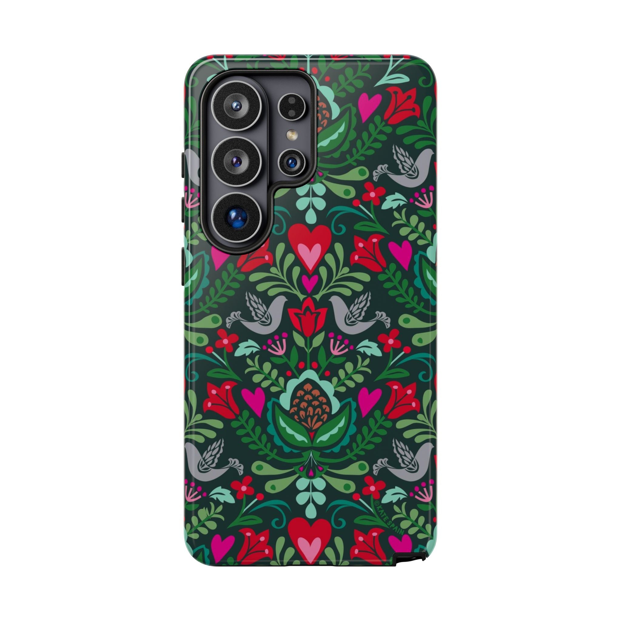 Rosemaling Samsung Galaxy S26 Ultra Case – Glossy | forest green, red, pink rosemaling floral print