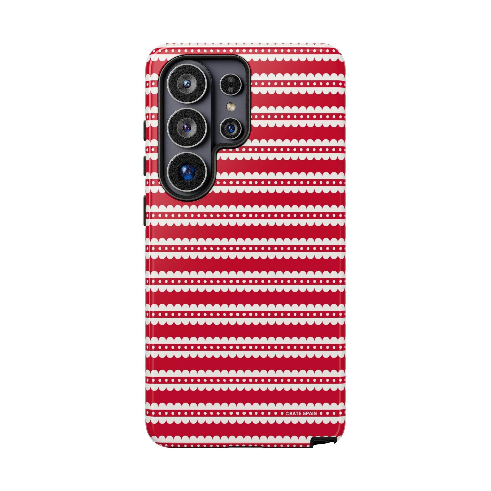 Candy Cane Stripe Samsung Galaxy S26 Ultra Case – Glossy | red, cream scalloped candy cane stripe print