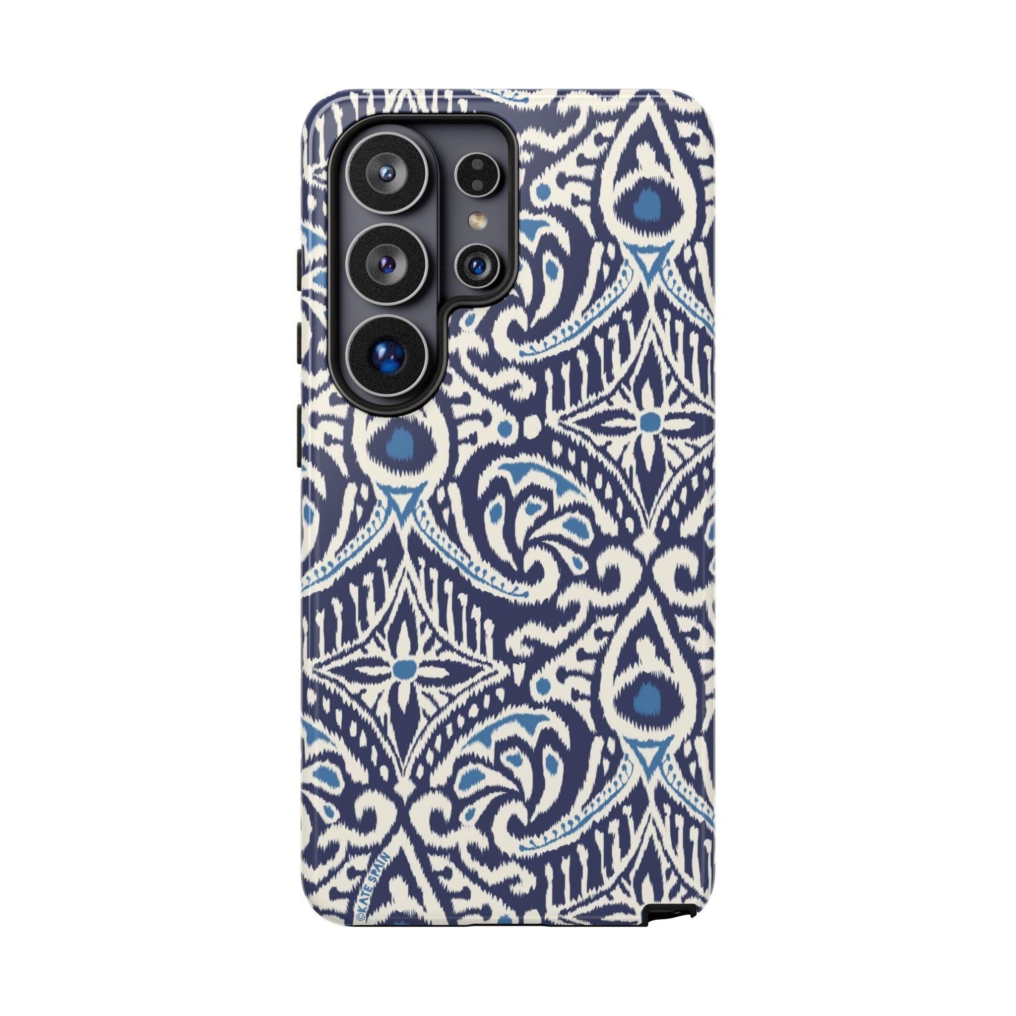 Luxury Ikat Samsung Galaxy S26 Ultra Case – Glossy | navy, white, aqua ikat geometric medallion print