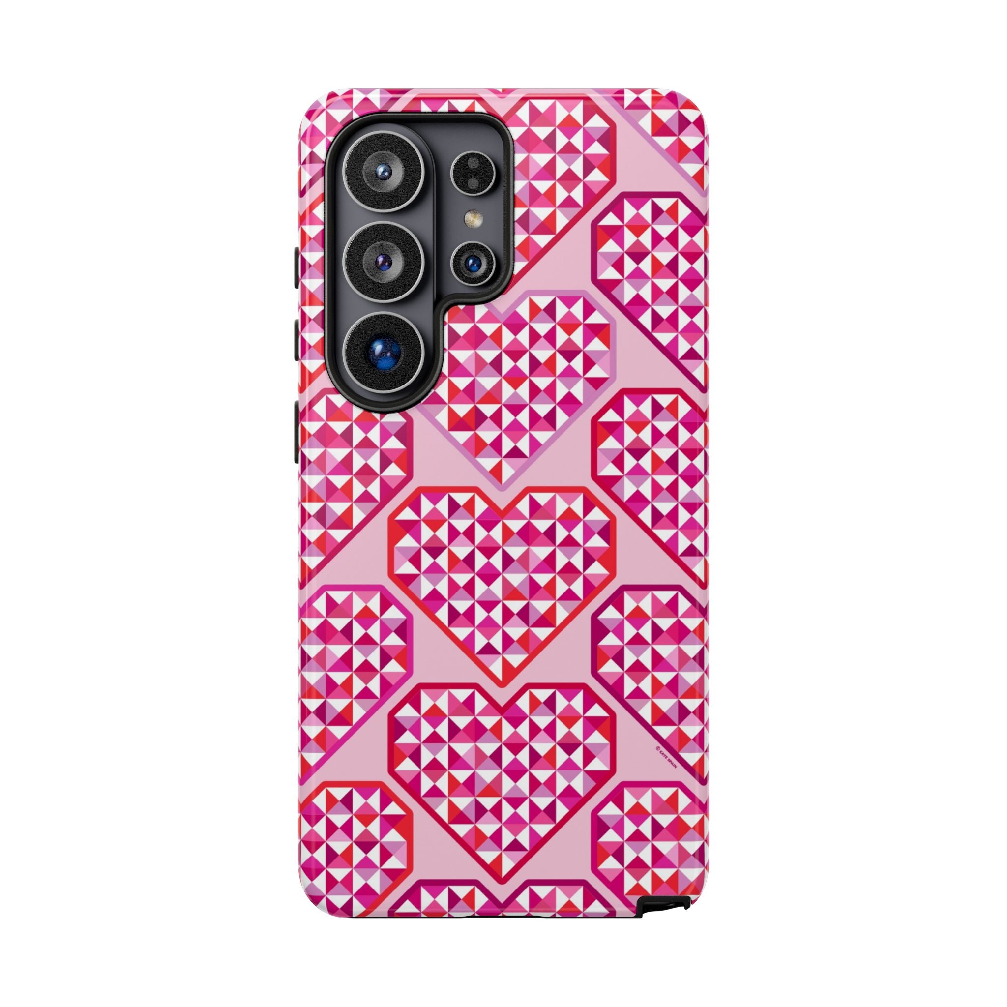 Pink Pyramid Heart Samsung Galaxy S26 Ultra Case – Glossy | pink, magenta, white geometric heart pyramid print