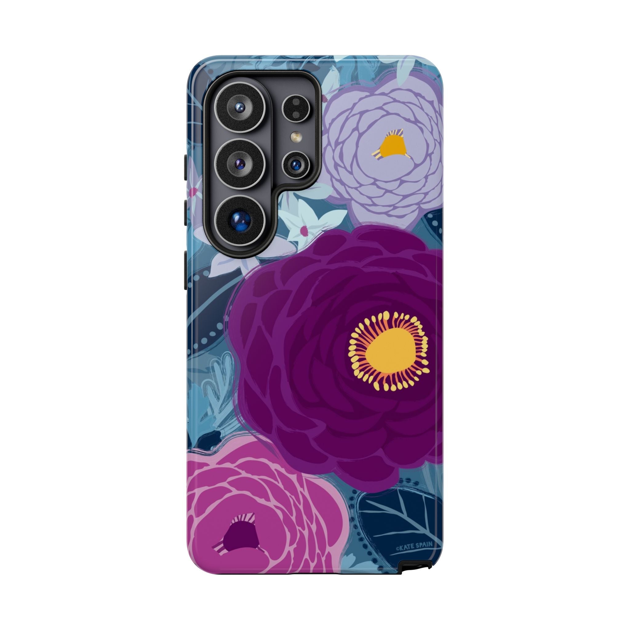 Luxury Bloomerie Samsung Galaxy S26 Ultra Case – Glossy | navy, purple, magenta botanical peony floral print
