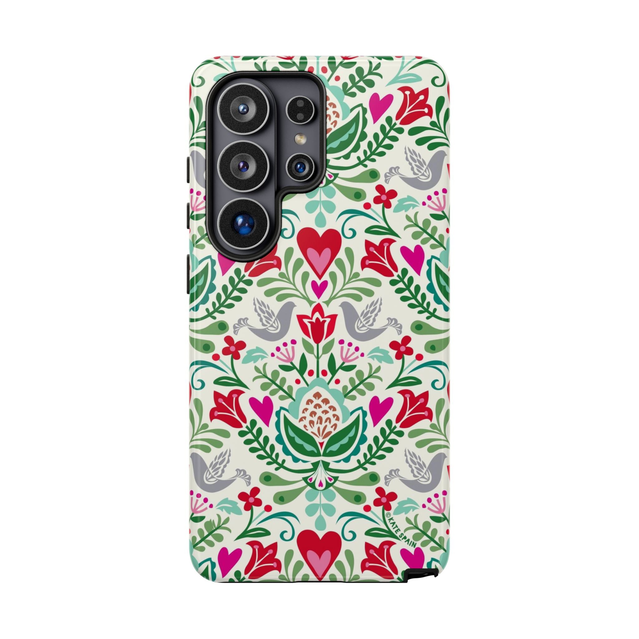 Rosemaling Samsung Galaxy S26 Ultra Case – Glossy | white, red, green rosemaling floral print