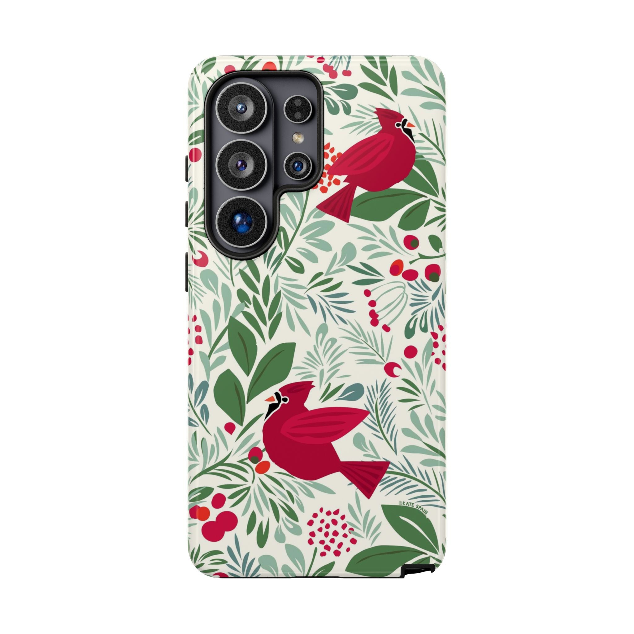 Birds and Berries Samsung Galaxy S23 Plus Case – Matte | cream, red, green botanical cardinal berry print