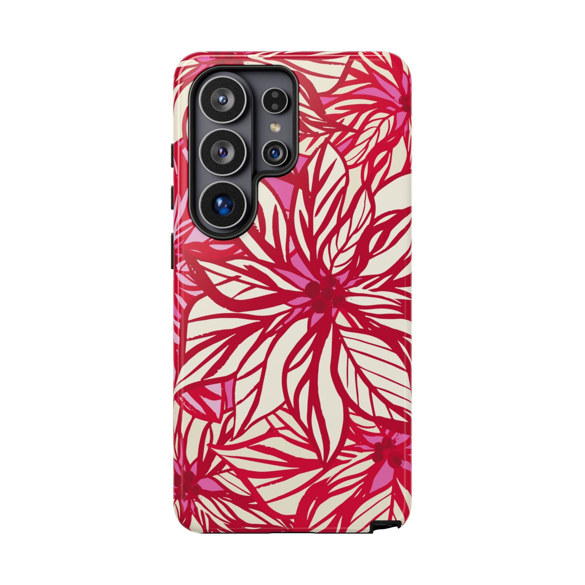 Poinsettia Samsung Galaxy S26 Ultra Case – Glossy | cream, red, pink poinsettia botanical print