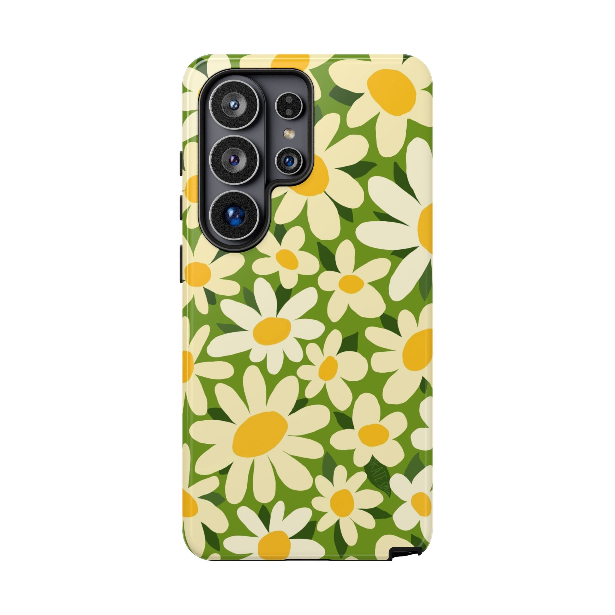 Luxury Shasta Samsung Galaxy S26 Ultra Case – Glossy | green, white, yellow daisy floral print