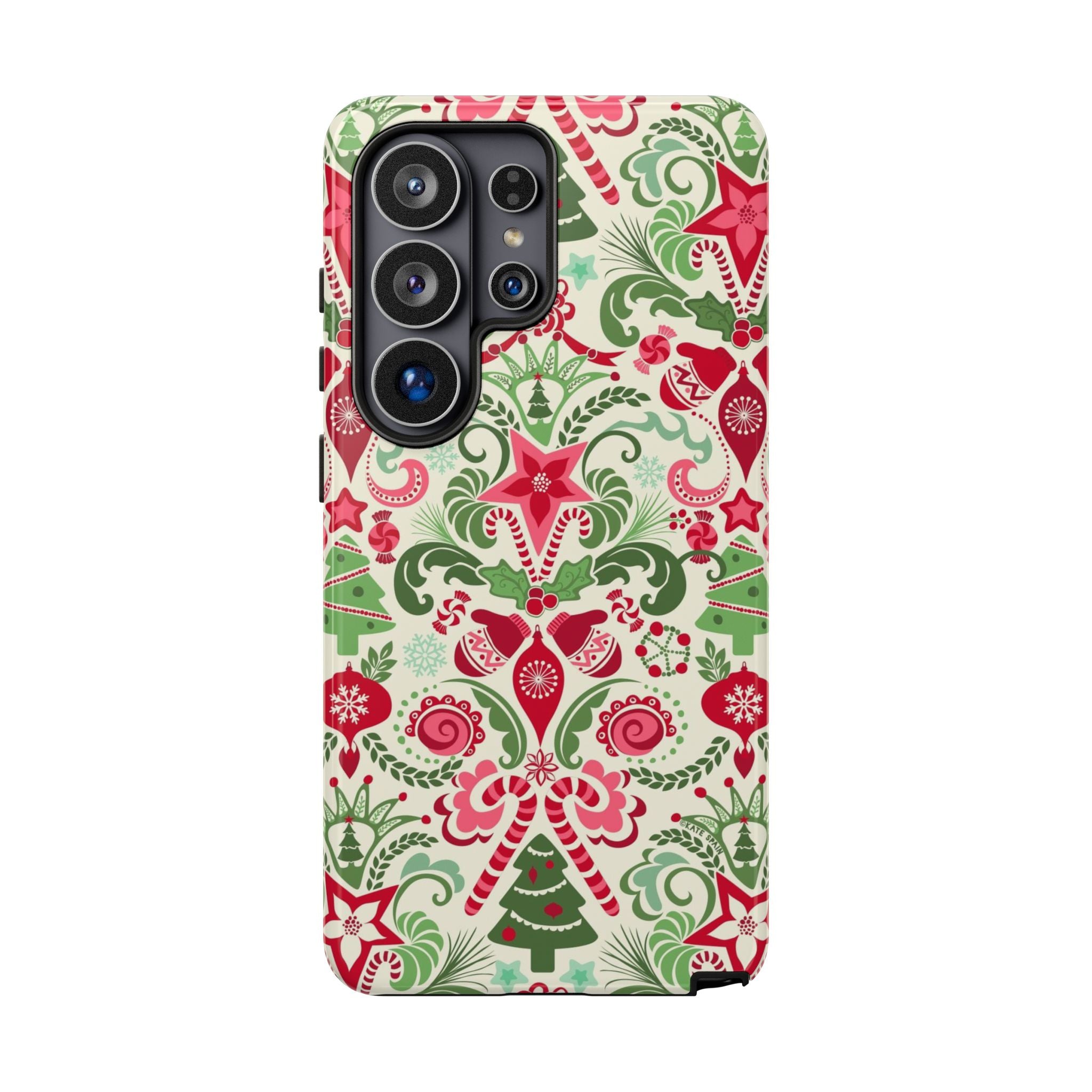 Luxury Wonderland Samsung Galaxy S26 Ultra Case – Glossy | cream, red, green ornate damask Christmas floral print