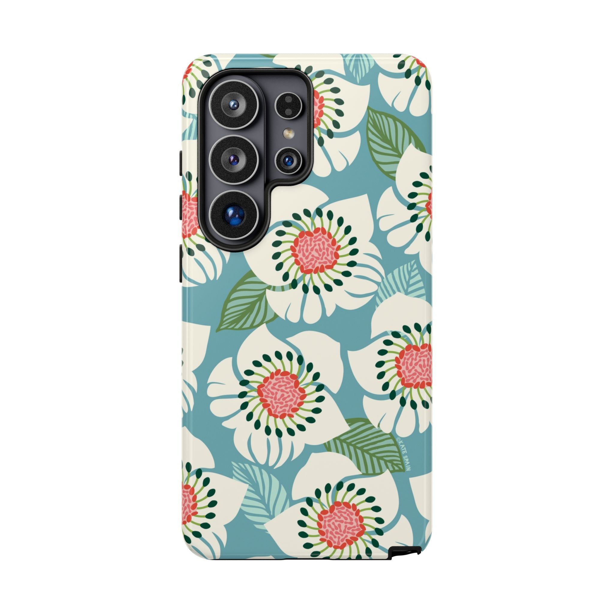 Artistic Panache Samsung Galaxy S26 Ultra Case – Glossy | sky blue, pale cream, pink anemone floral print