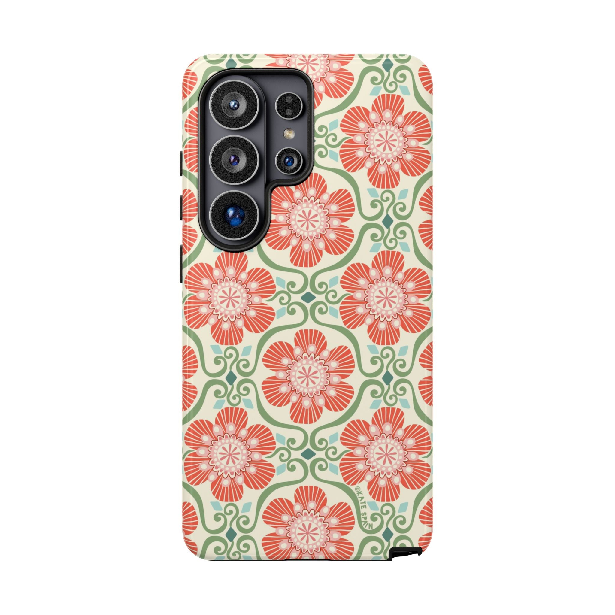 Luxury Barcelona Flowers Samsung Galaxy S26 Ultra Case – Glossy | cream, coral, sage botanical floral print