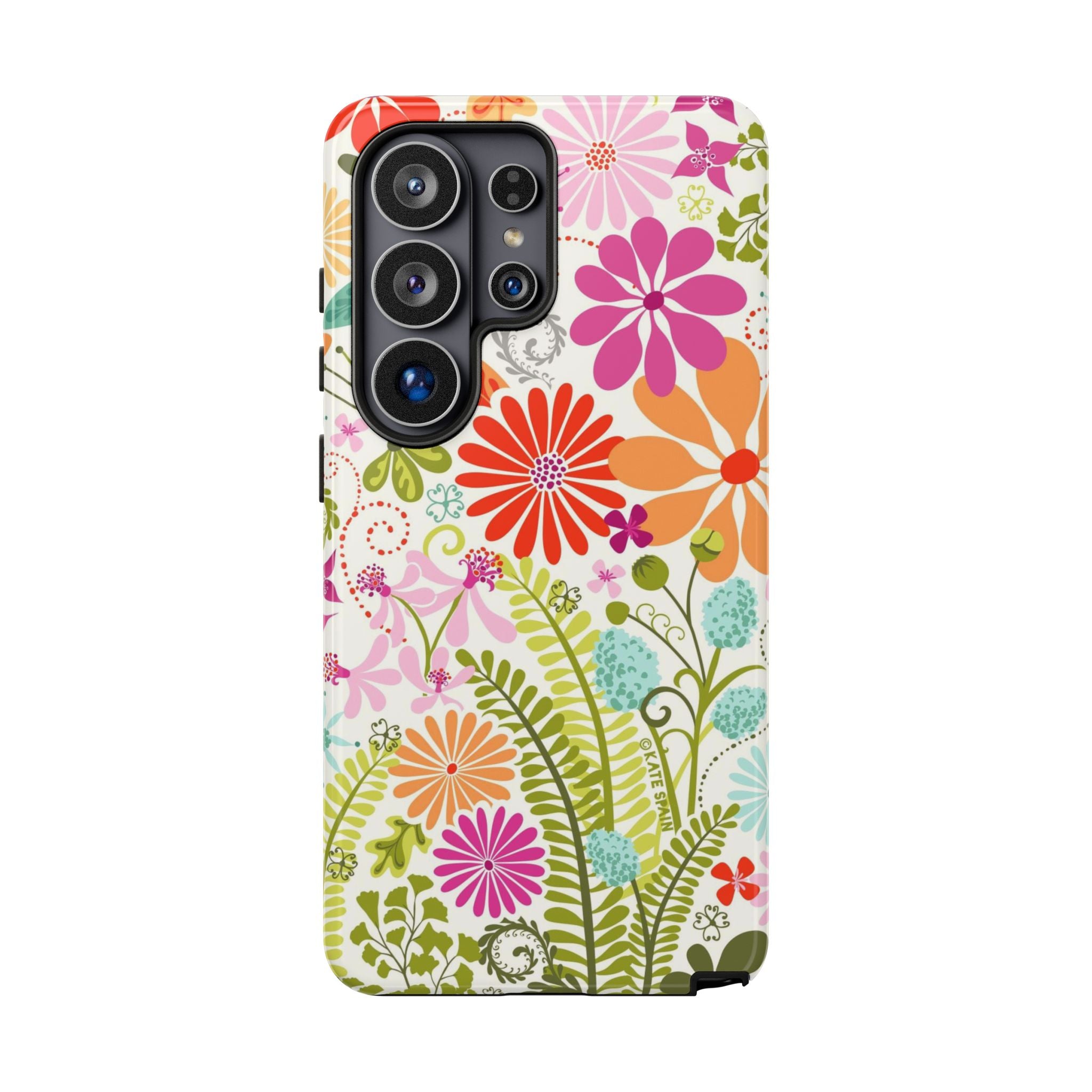 Luxury Terrain Samsung Galaxy S26 Ultra Case – Glossy | white, magenta, coral botanical woodland floral print 