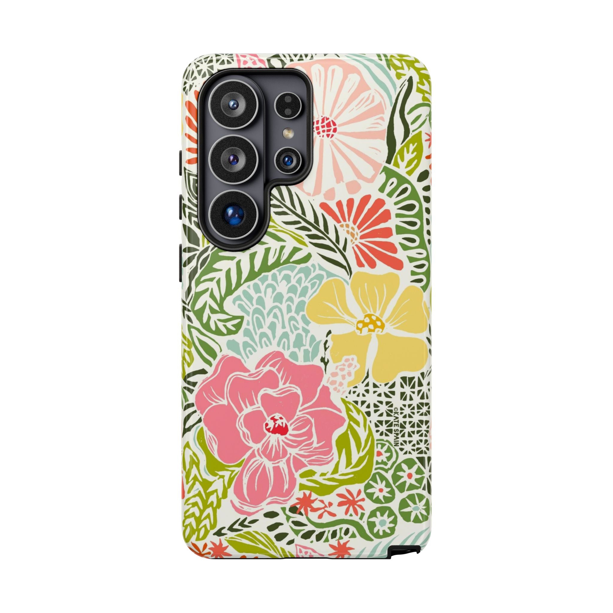 Cute Tropica Samsung Galaxy S26 Ultra Case – Glossy | cream, pink, yellow, blue botanical floral print