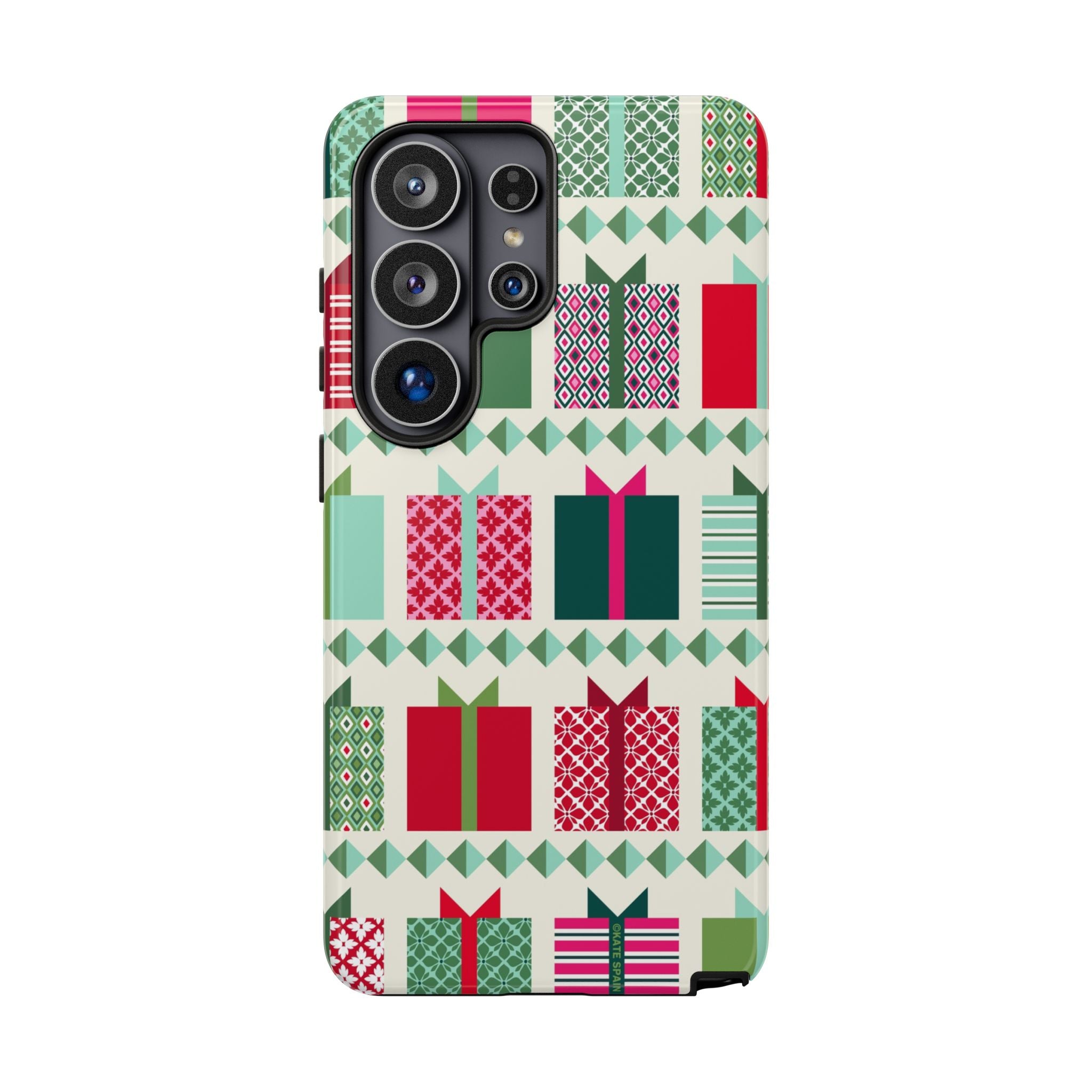 All Wrapped Up Samsung Galaxy S26 Ultra Case – Glossy | cream, red, pink, green, mint geometric gift wrap holiday print