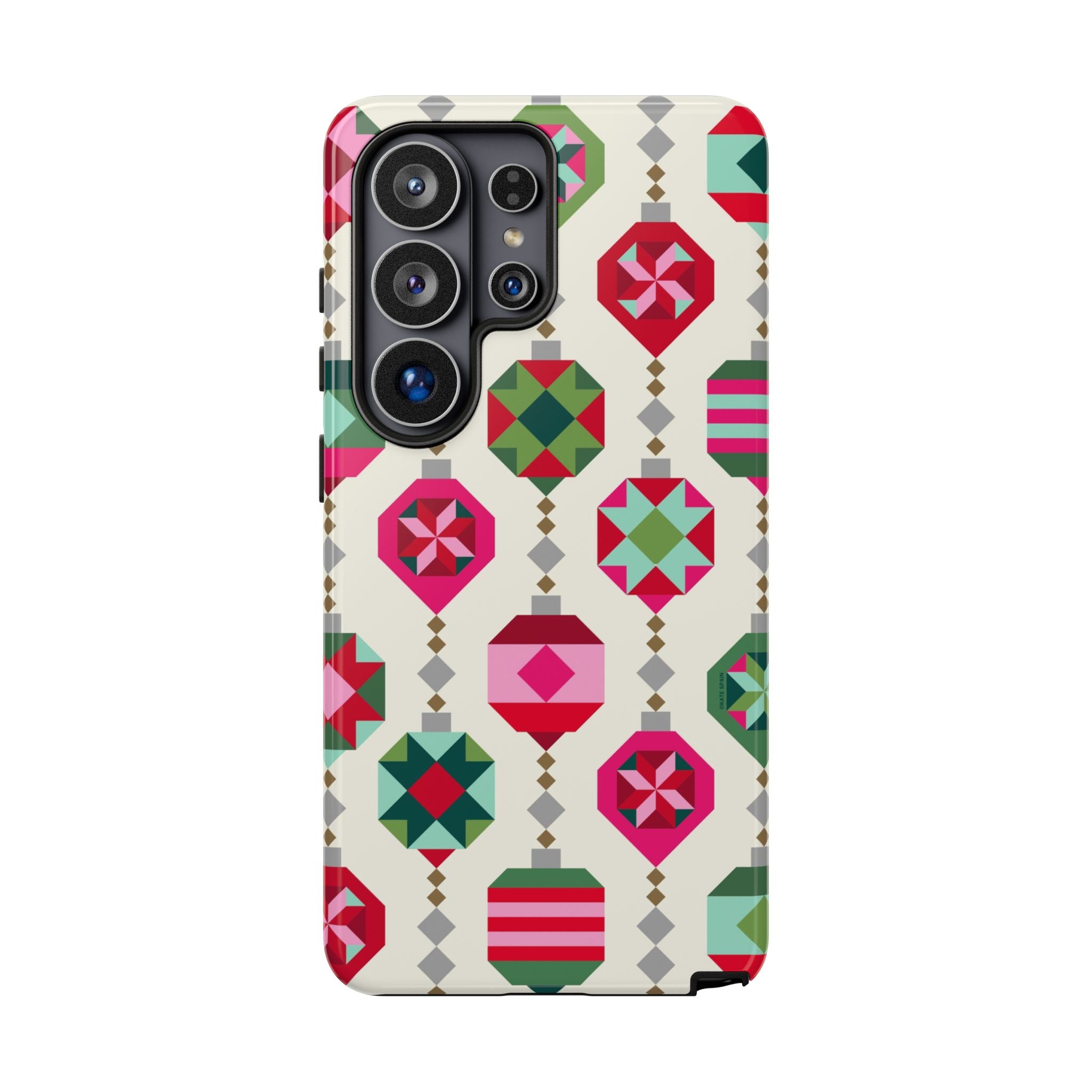 Felicity Ornaments Samsung Case – detail view | cream, red, pink, green, mint geometric quilted ornament print
