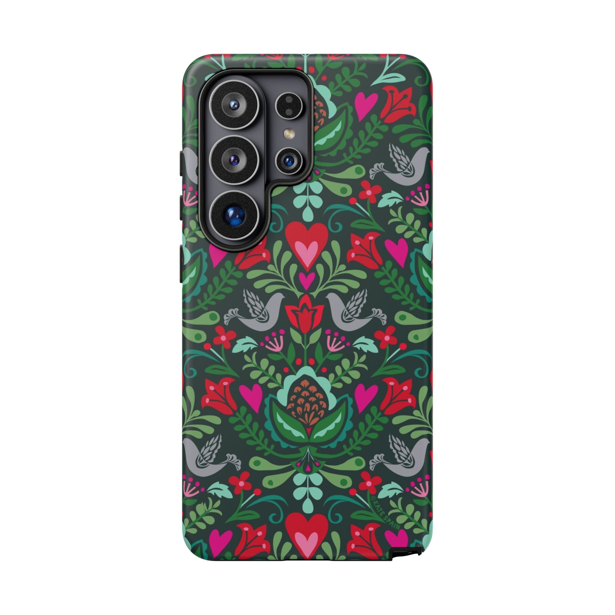 Rosemaling Samsung Galaxy S26 Ultra Case – Matte | forest green, red, pink rosemaling floral print