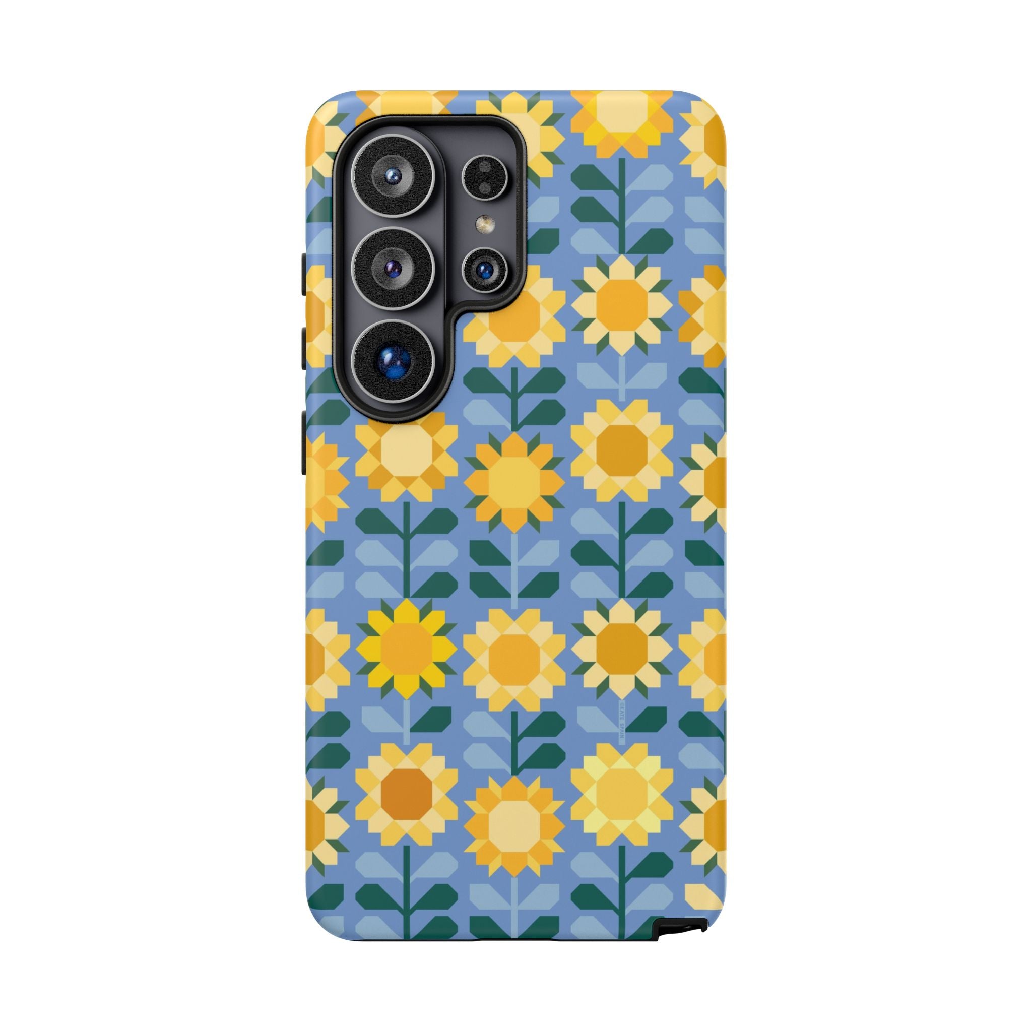 Luxury Sunflowers Samsung Galaxy S26 Ultra Case – Matte | blue, yellow, gold geometric sunflower print 