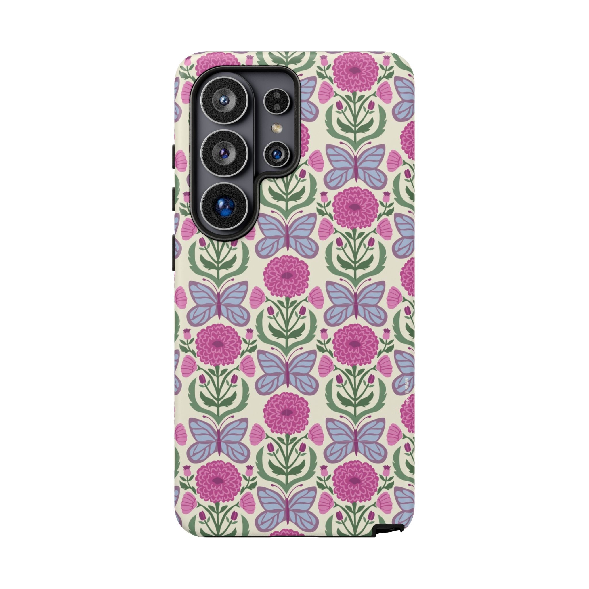 Luxury Butterfly Samsung Galaxy S26 Ultra Case – Matte | cream, magenta, periwinkle butterfly floral print