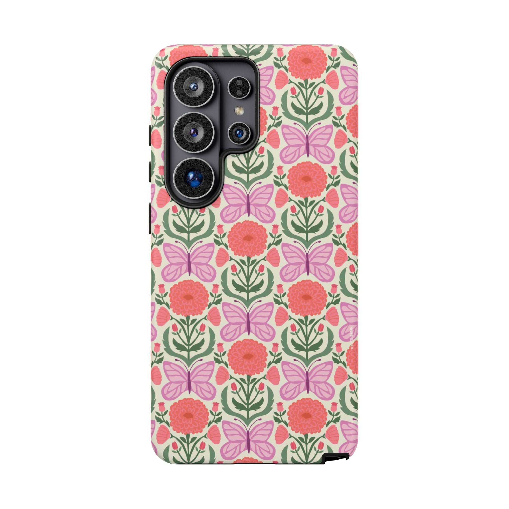 Luxury Pink Butterfly Samsung Galaxy S26 Ultra Case – Matte | cream, coral, lavender butterfly floral print