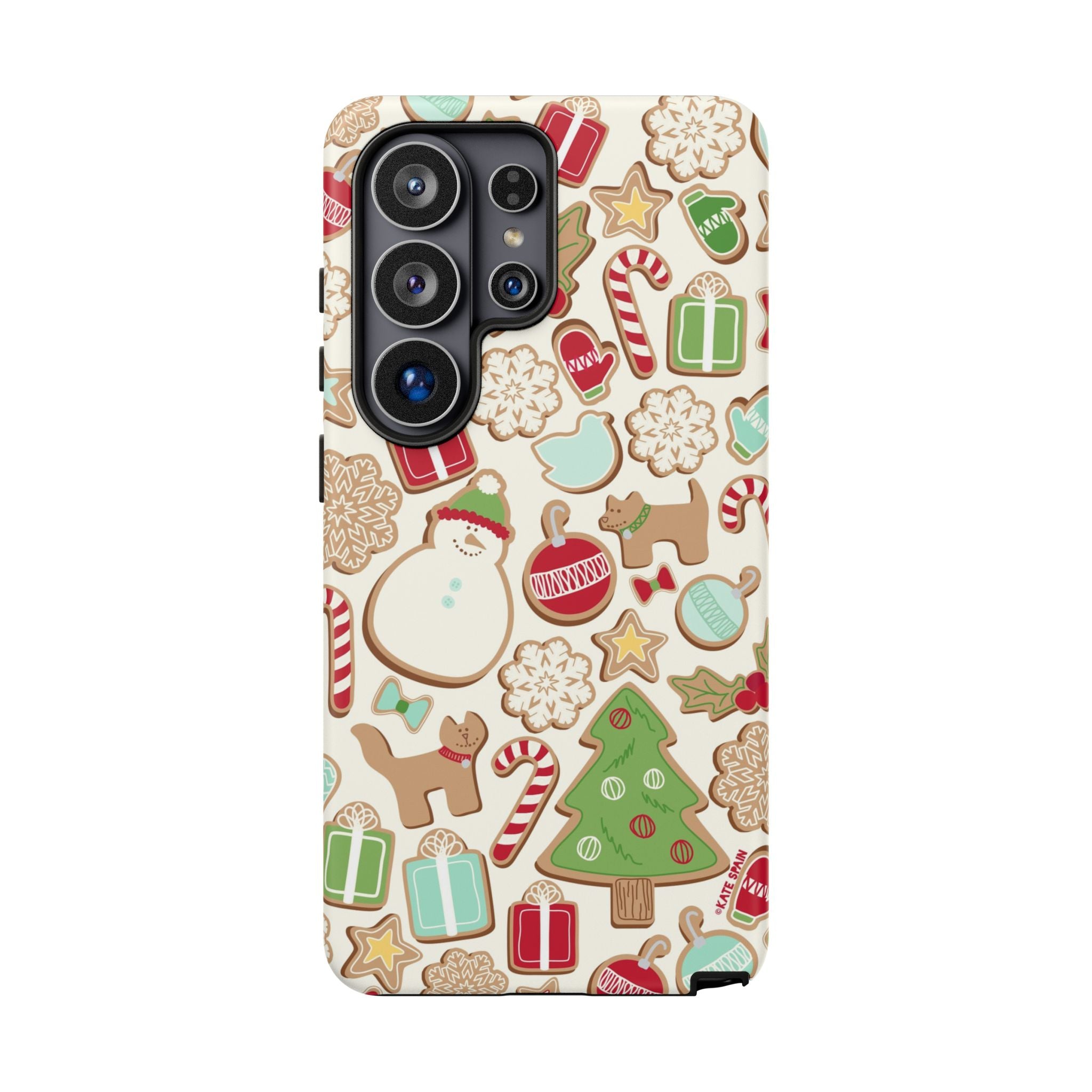 Gingerbread Cookies Samsung Galaxy S23 Ultra Case – Glossy | cream, red, green gingerbread holiday cookie print