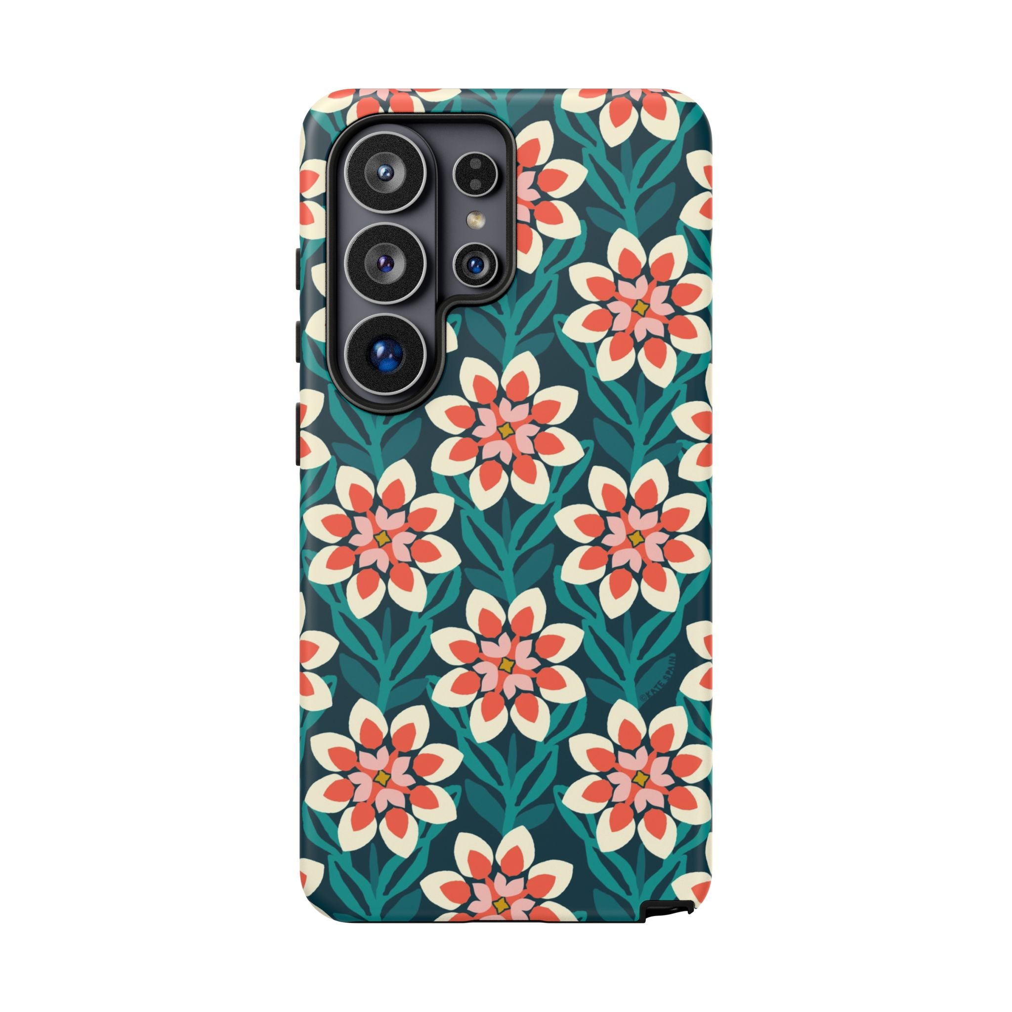 Luxury Modern Dahlia Samsung Galaxy S26 Ultra Case – Matte | teal, coral, pink, cream modern dahlia print