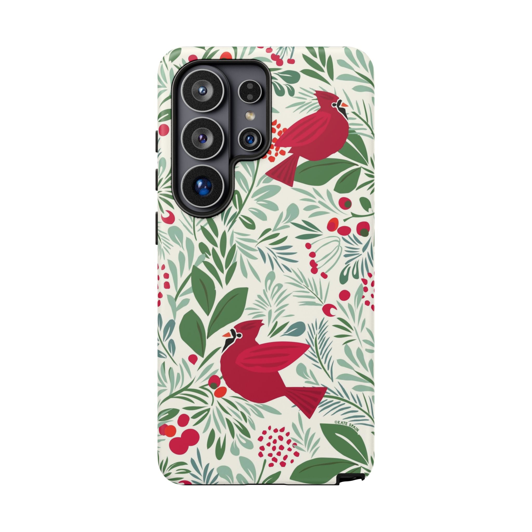 Birds and Berries Samsung Galaxy S23 Ultra Case – Glossy | cream, red, green botanical cardinal berry print