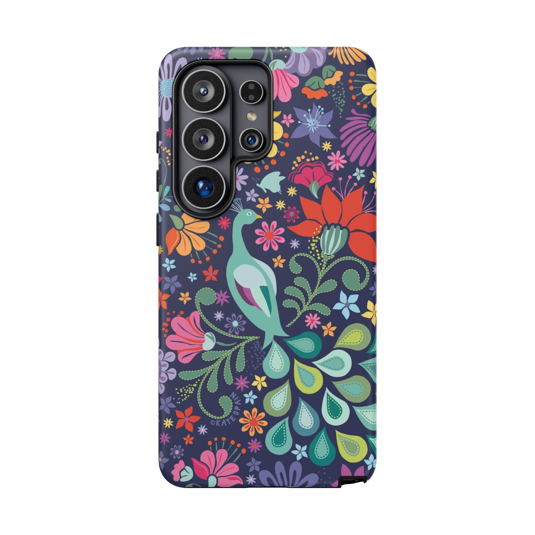 Luxury Peacock Sanctuary Samsung Galaxy S26 Ultra Case – Matte | navy, teal, coral multicolor vibrant peacock feather botanical print
