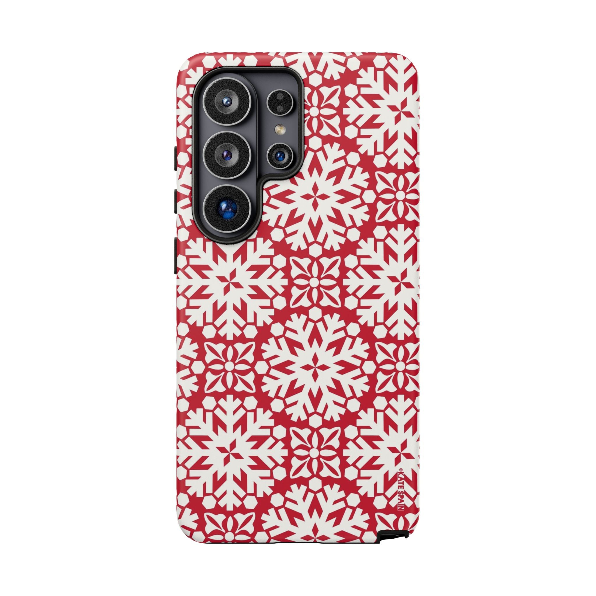 Flurry Samsung Galaxy S26 Ultra Case – Matte | white, red geometric snowflake tile print