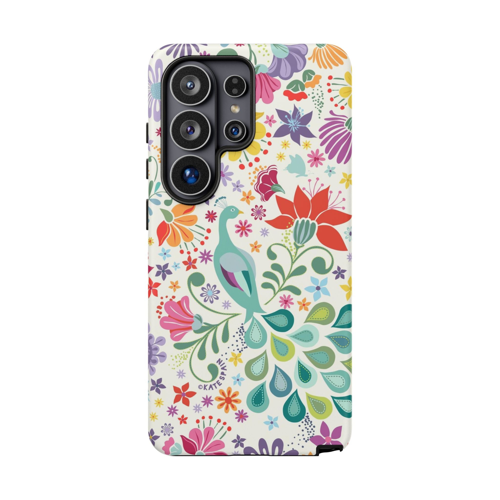 Luxury Peacock Sanctuary Samsung Galaxy S26 Ultra Case – Matte | white, teal, coral multicolor vibrant peacock feather botanical print