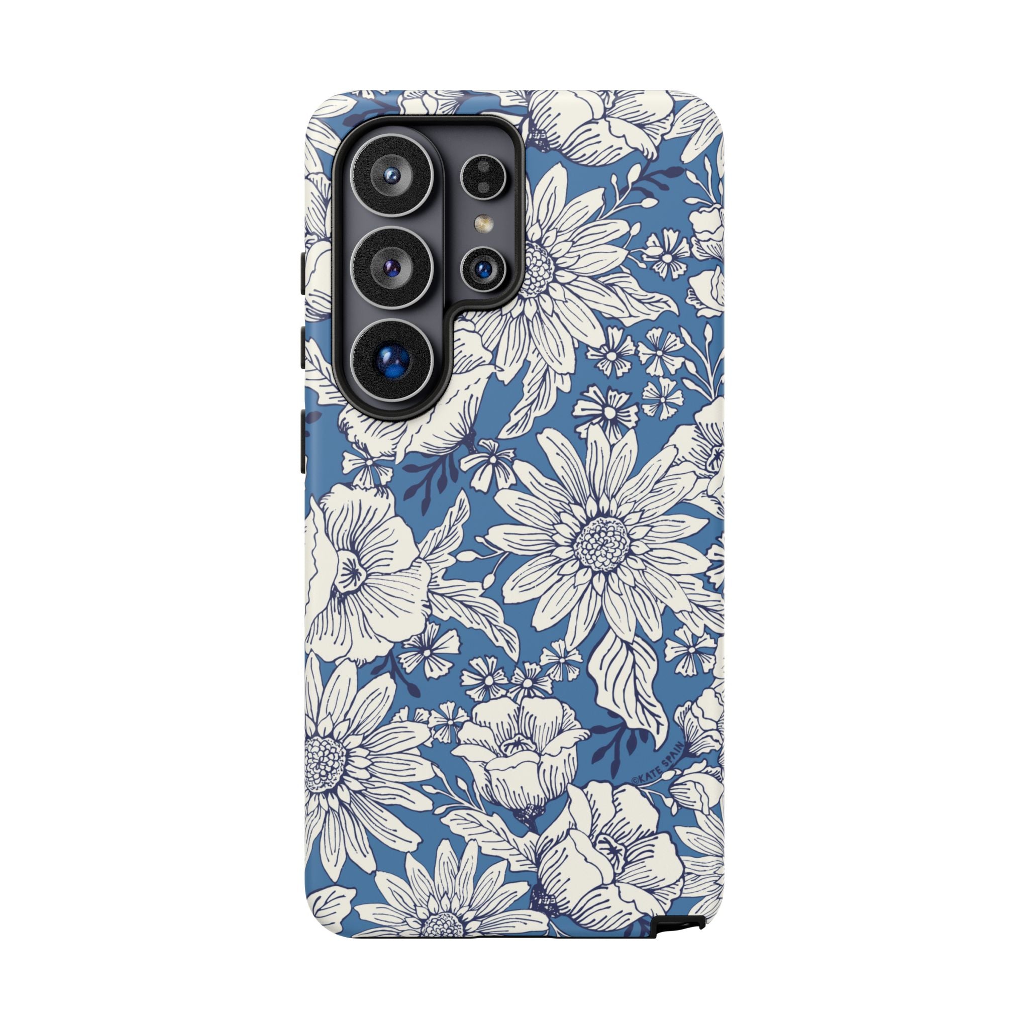 Luxury Jardin Samsung Galaxy S26 Ultra Case – Matte | steel blue, white botanical daisy floral print