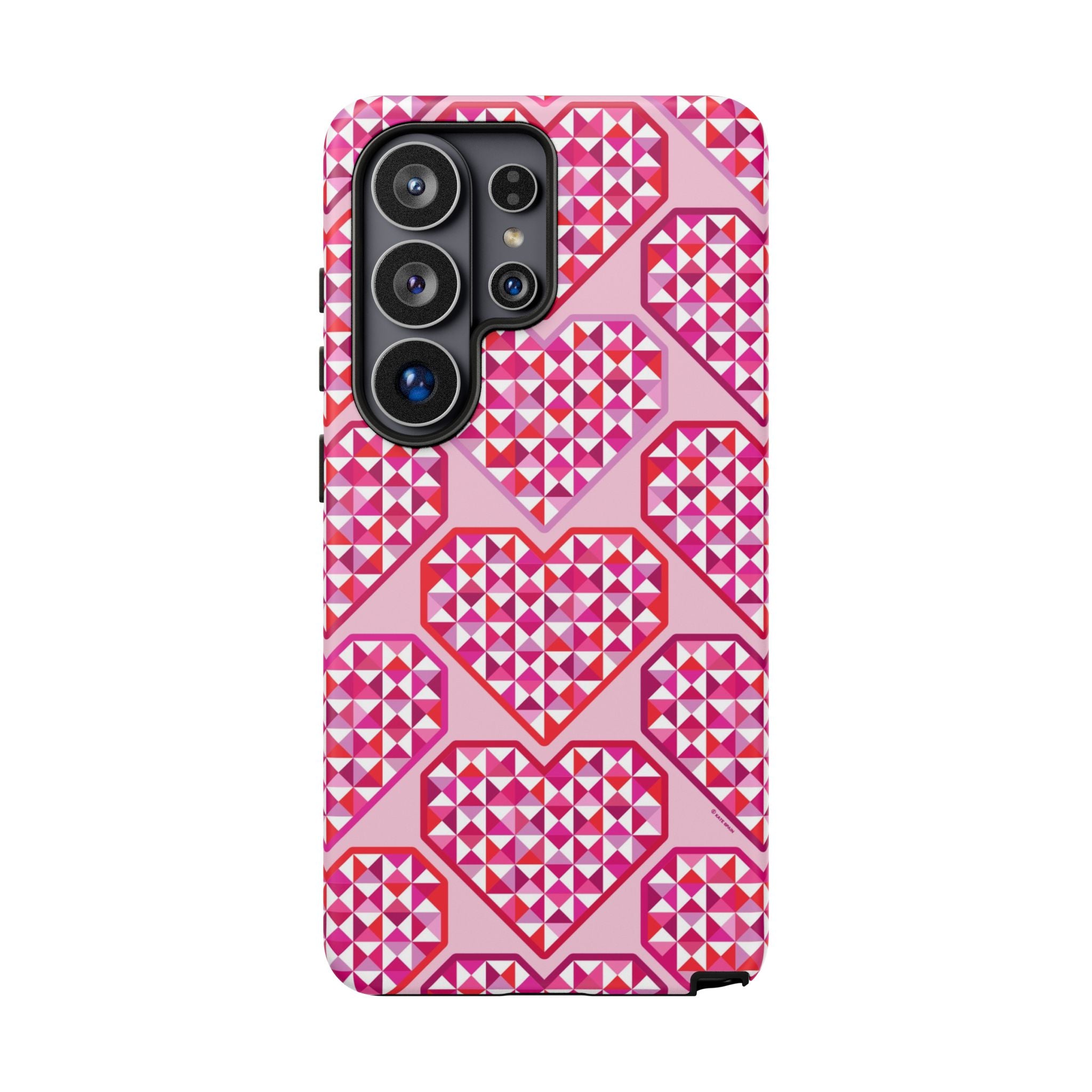 Pink Pyramid Heart Samsung Galaxy S26 Ultra Case – Matte | pink, magenta, white geometric heart pyramid print