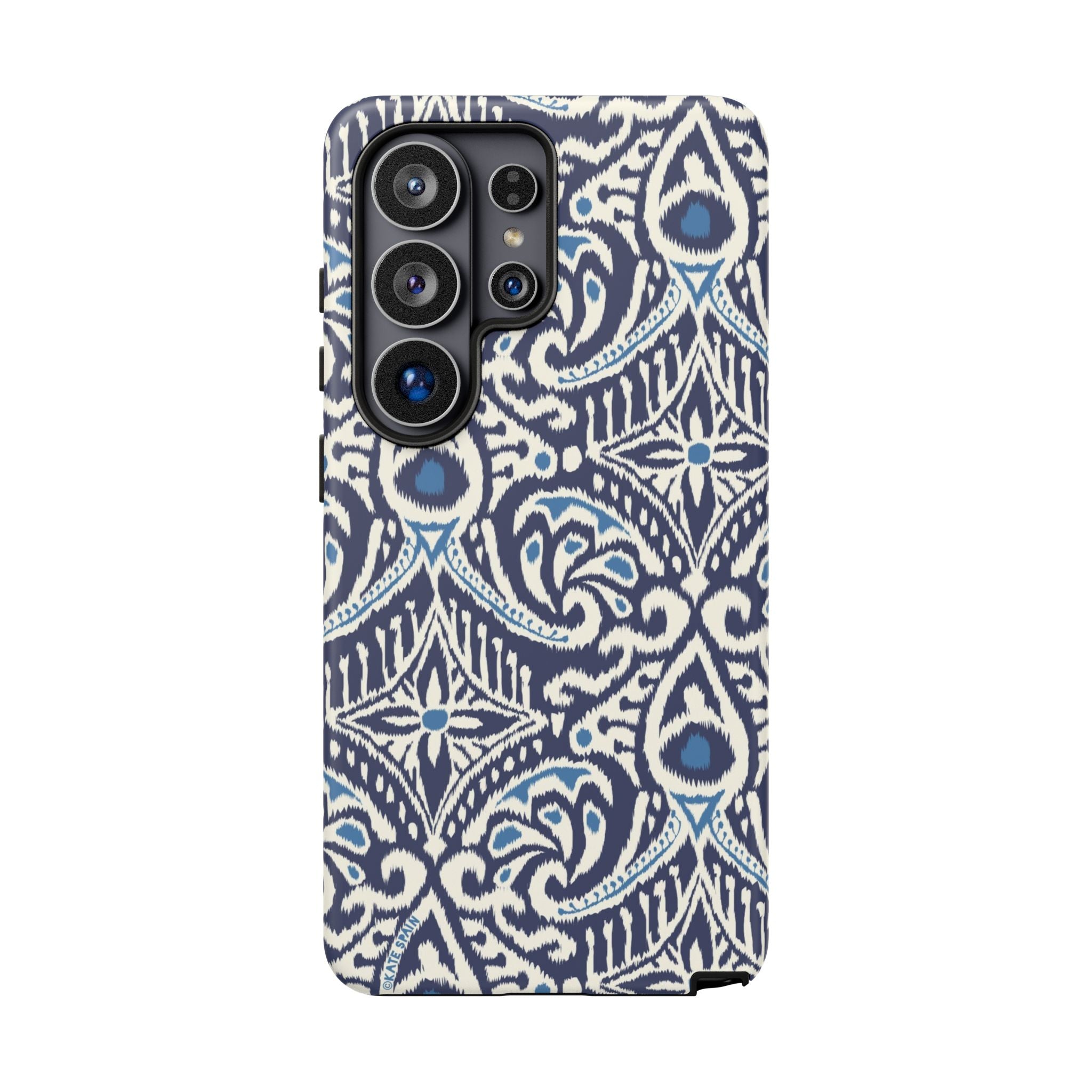 Luxury Ikat Samsung Galaxy S26 Ultra Case – Matte | navy, white, aqua ikat geometric medallion print