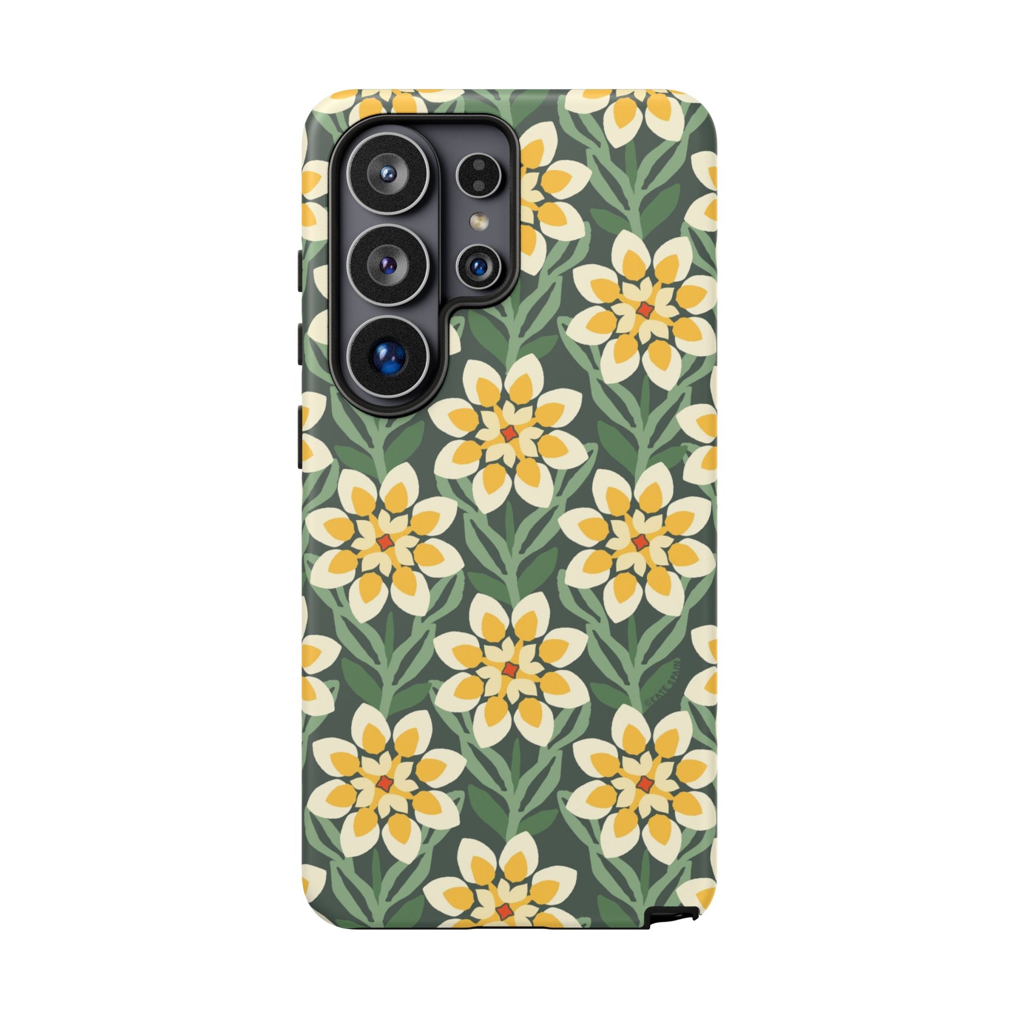 Luxury Modern Dahlia Samsung Galaxy S26 Ultra Case – Matte | forest green, yellow, cream modern dahlia print