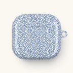 AirPods Gen 4 case – Glossy | soft white swirl and medallion pattern on pastel mist blue ground