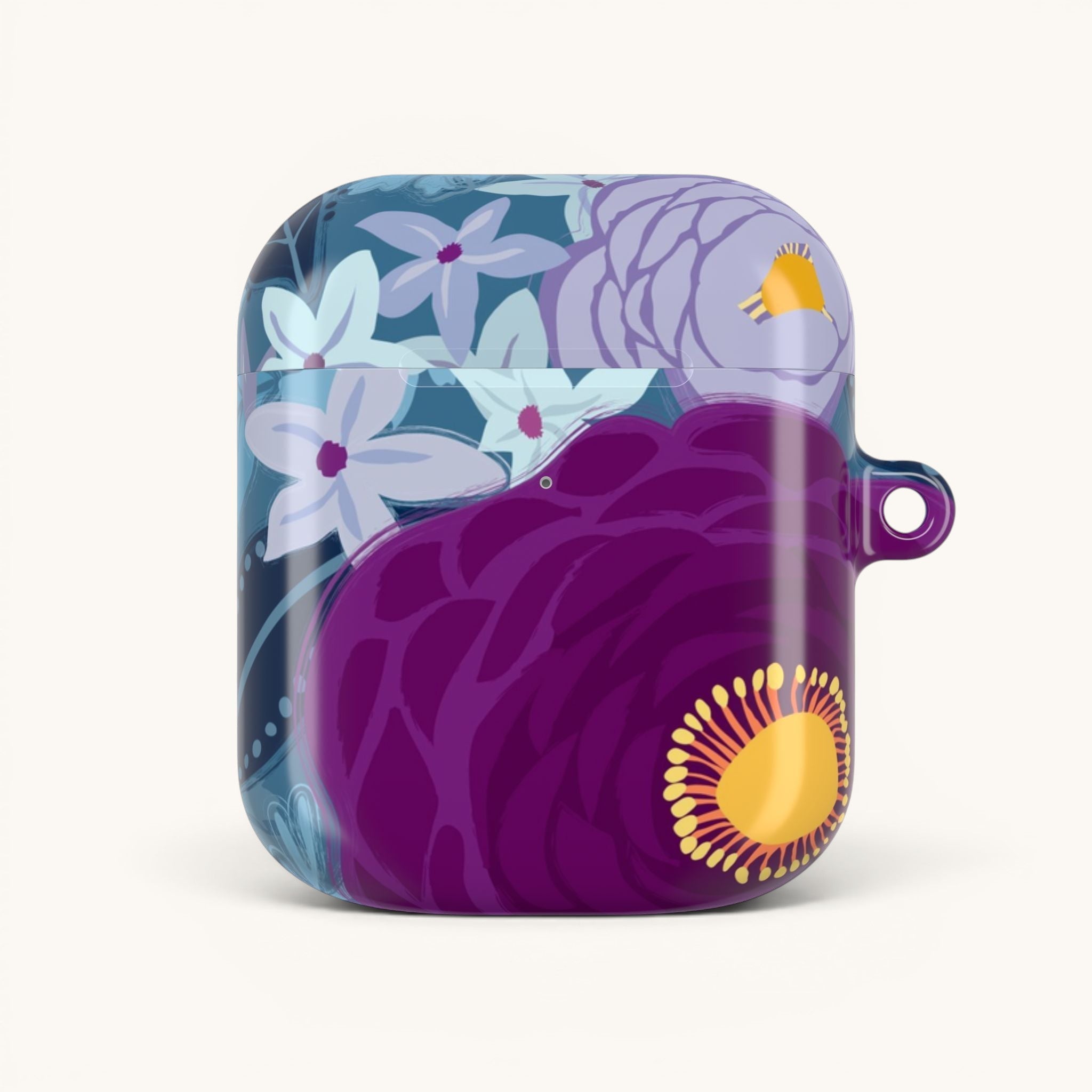 Floriori Bloomerie Violet AirPods Pro case with a lush floral print in deep violet and plum hues.