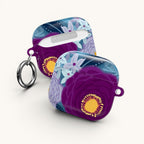 Floriori Bloomerie Violet AirPods Pro case with a dark purple floral print and a silver carabiner.