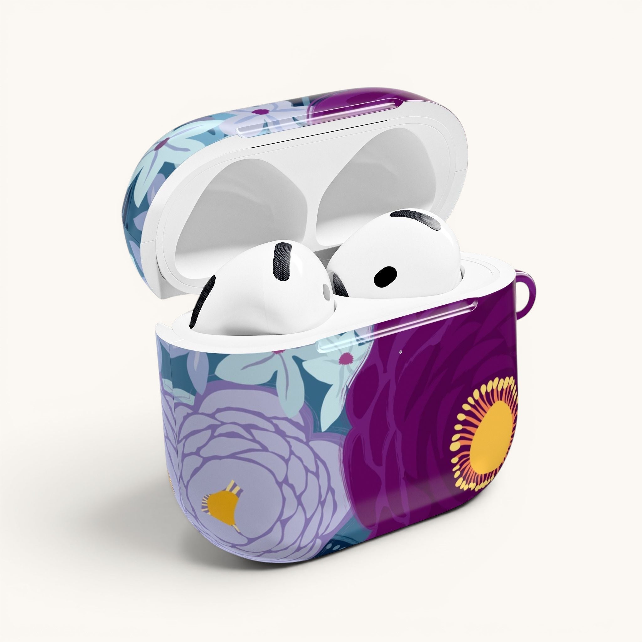 Floriori Bloomerie Violet AirPods Pro case with a vibrant floral print in deep violet and plum.