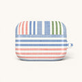 floriori Cabana Stripe Pastel Gen 1 AirPods Pro Case with blue, coral, and sage green stripes and a chambray texture.