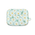 floriori Daisies AirPods Pro Gen 1 case featuring summer white daisies with yellow centers on an aqua background with green leaves printed on glossy polycarbonate shell