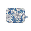 floriori Jardin Blue AirPods case featuring a white hand drawn botanical toile print on a deep blue glossy polycarbonate shell