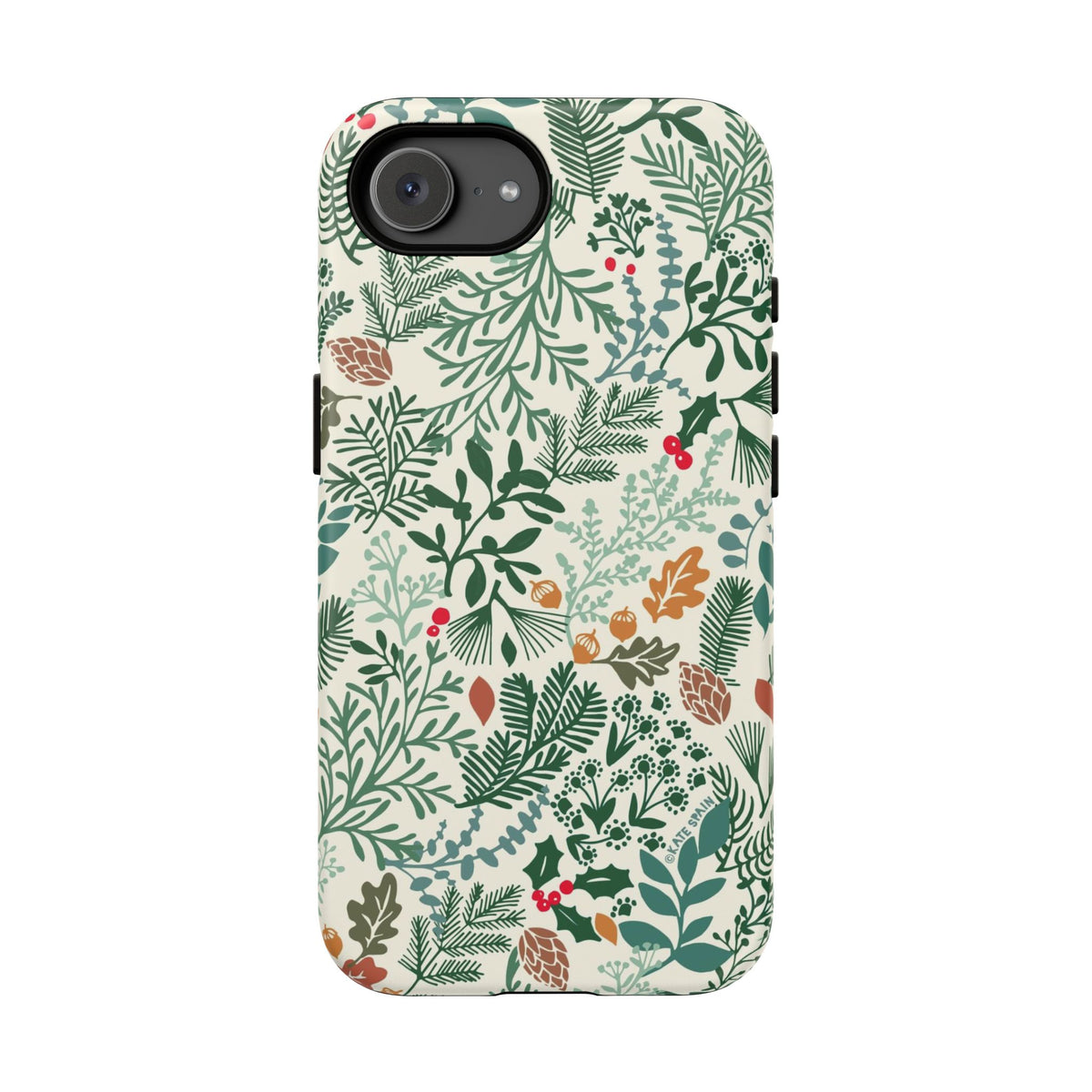 Juniper Tough iPhone 16e Case – Matte | cream, green, red botanical woodland print