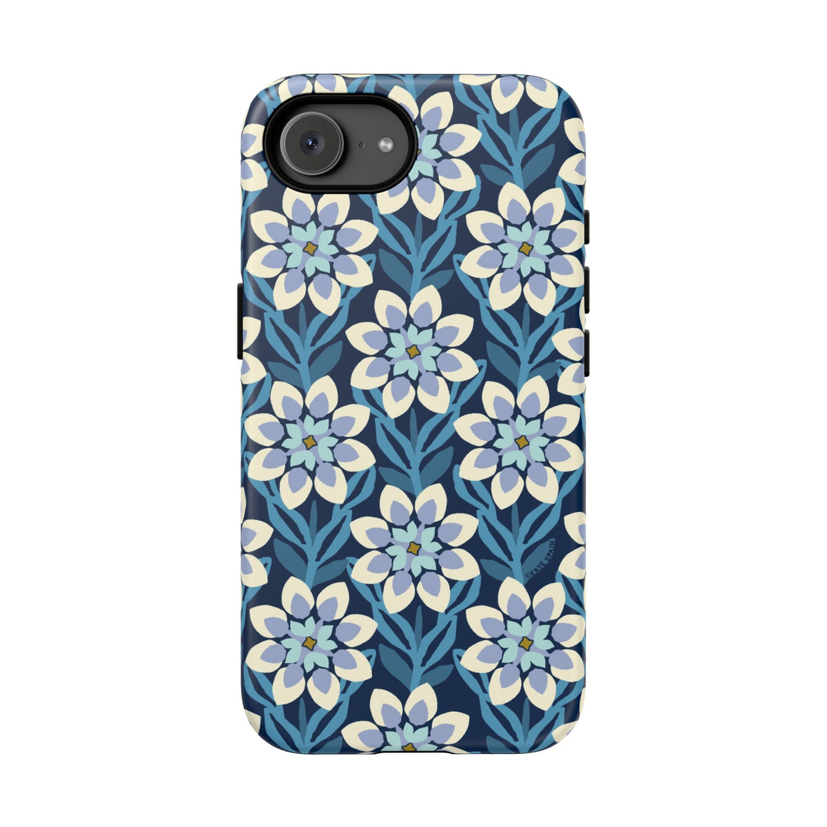Designer Modern Dahlia Navy Tough iPhone 16e Case – Matte | navy, cobalt, white dahlia floral print