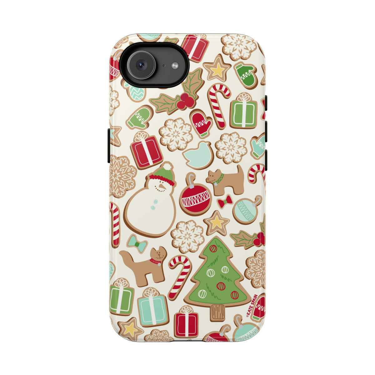 Gingerbread Cookies Tough iPhone 17e Case – Glossy | cream, red, green gingerbread holiday cookie print