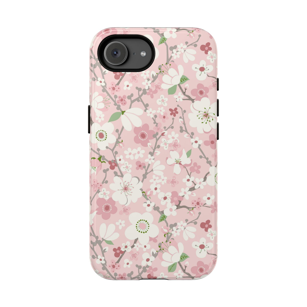 Luxury Pink Cherry Blossom Tough iPhone 17e Case – Glossy | light pink, white, cherry blossom floral print