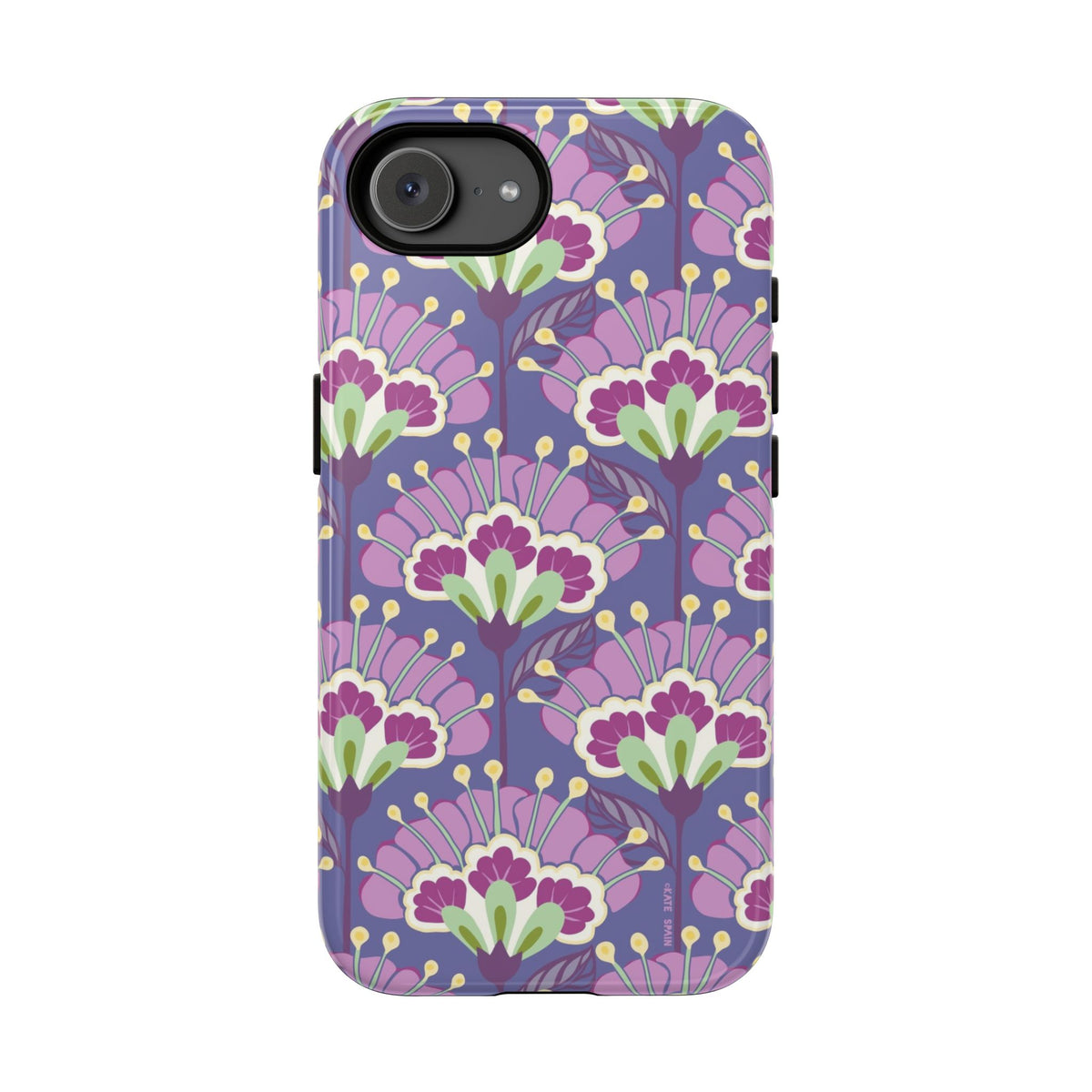 Lantern Flower Blue Violet Tough iPhone 17e Case – Glossy | periwinkle, purple, mauve, sage botanical lantern floral print