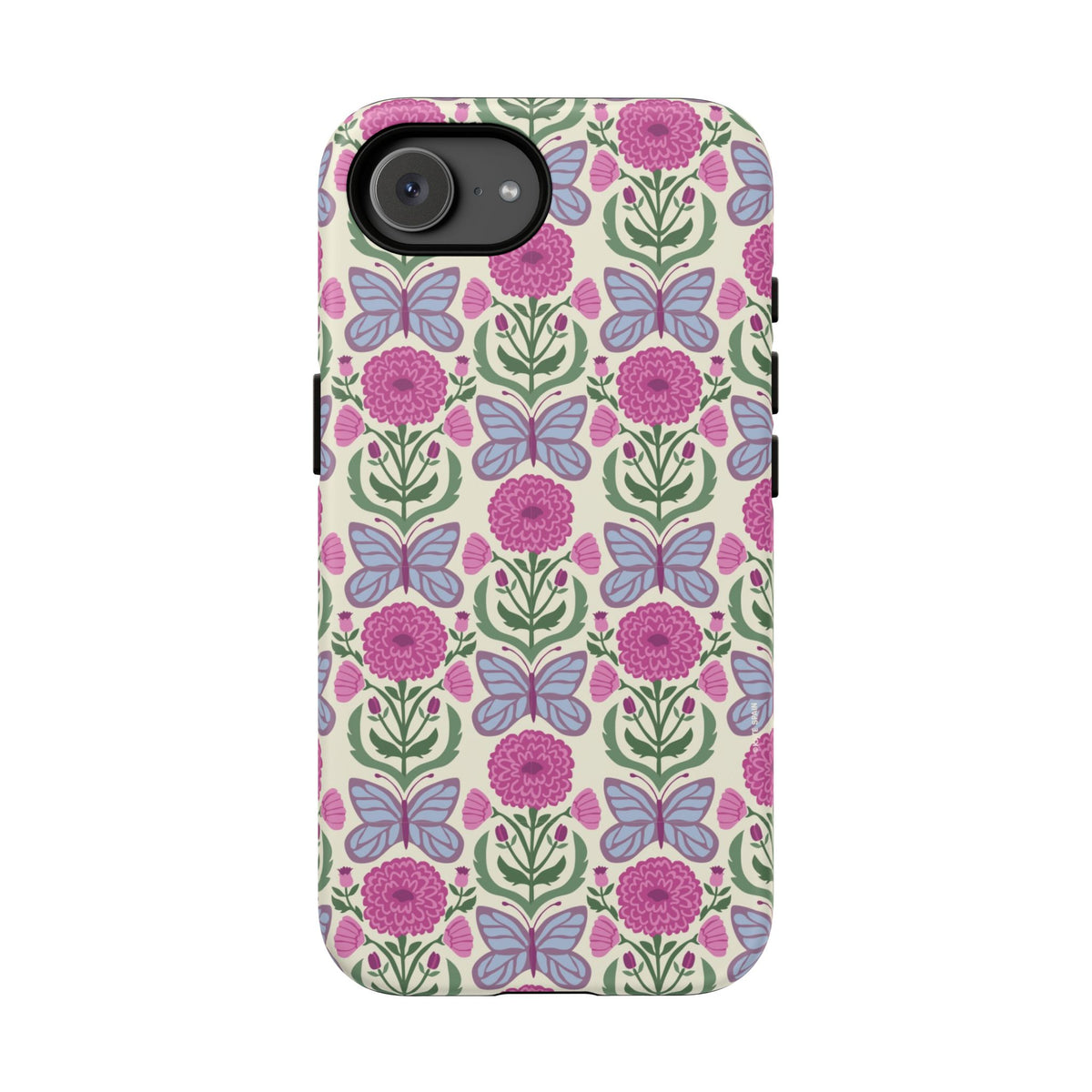 Butterfly Tough iPhone 17e Case – Matte | cream, magenta, periwinkle butterfly floral print