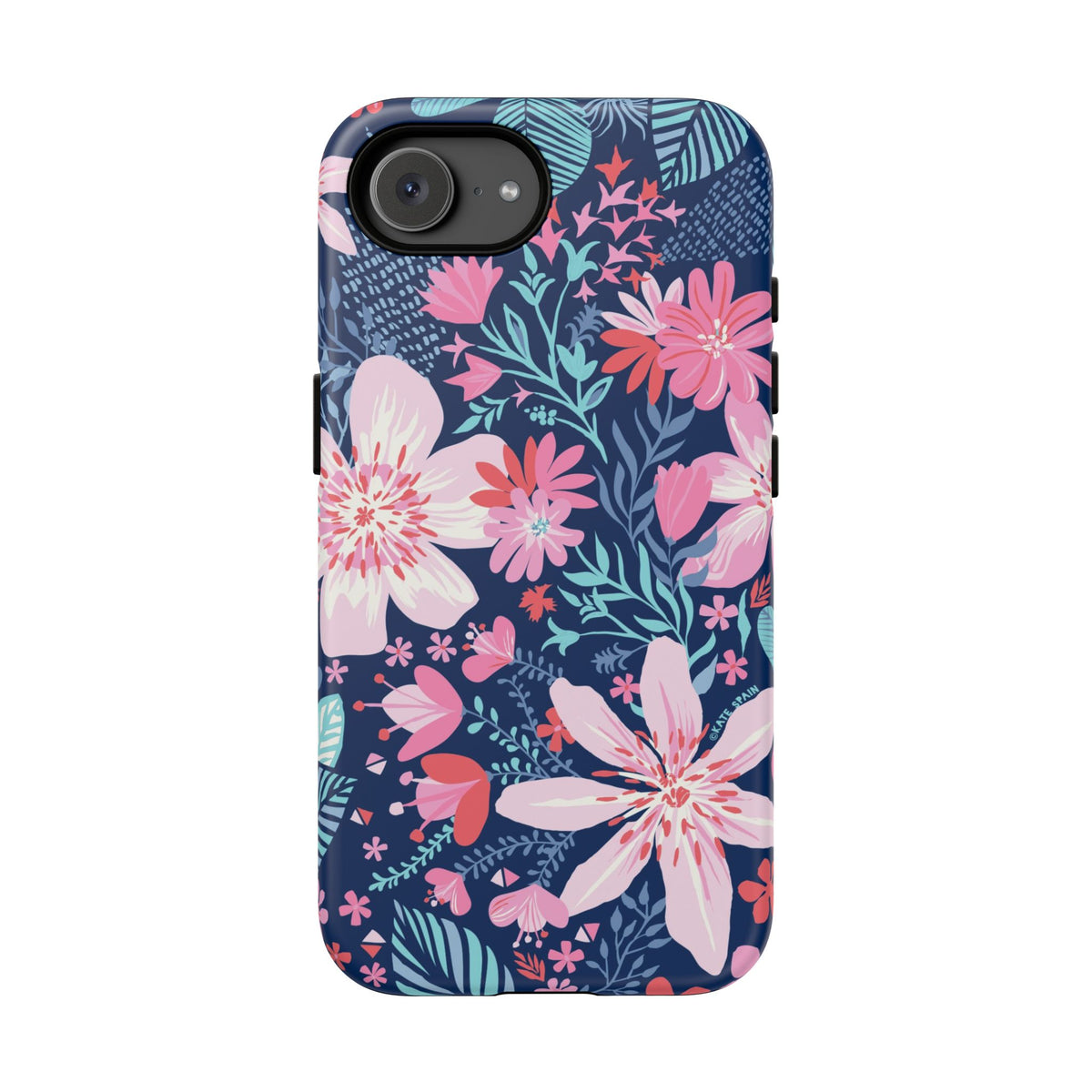 Bonaire Lagoon Tough iPhone 17e Case – Matte | navy, pink, white tropical floral botanical print