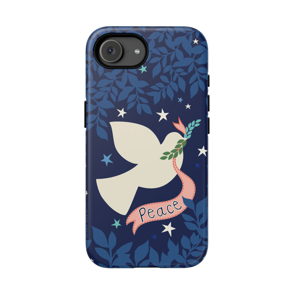 Peace Tough iPhone 17e Case – Matte | navy, cream peace dove, stars, botanical print