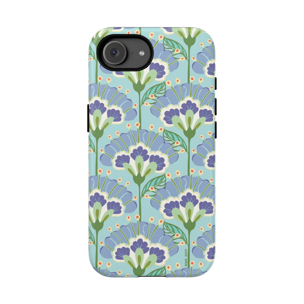 Lantern Flower Aqua Tough iPhone 17e Case – Matte | aqua, periwinkle, green botanical lantern floral print
