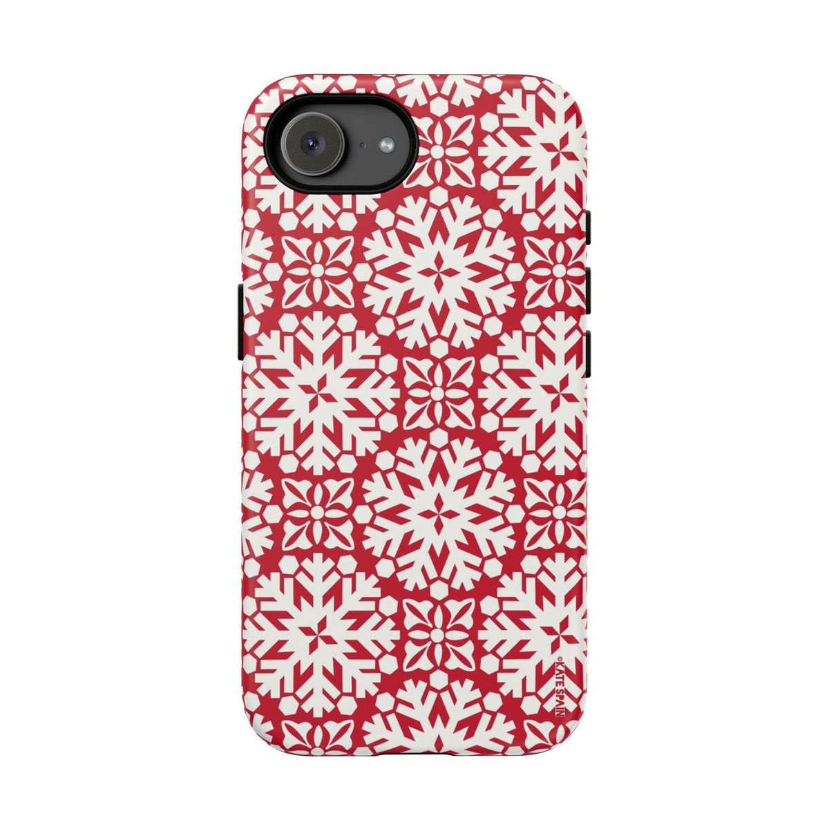 Flurry Tough iPhone 17e Case – Matte | red, cream geometric snowflake medallion print